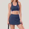 Conjunto de Top sin Mangas Racerback y Falda Corta de Yoga y Fitness Europeo y Americano Transfronterizo Amazon Deportes al Aire Libre Running Ciclismo Conjunto de Tres Piezas