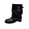Botas de Cowboy Western Retro Botines Cortos con Hebilla Botas de Moda para Chicas Populares 2026 Remaches Nuevas Botas Fruncidas