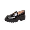 Versão em Couro de Vaca do Mesmo Estilo, Elegantes Sapatos de Bico Redondo Pequenos com Moeda Dourada, Mocassins Slip-On de Salto Grosso e Sola Grossa para Mulheres, Couro Genuíno