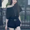 Top de un solo hombro para mujer estilo coreano, nuevo para el verano de 2026, lujo ligero casual chic, manga corta que ajusta la cintura, se puede usar con los hombros rectos o inclinados