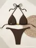 2027 Nuevo Bikini Sexy de Color Sólido Estilo Europeo y Americano Traje de Baño Transfronterizo Amazon con Lazos Bikini de Dos Piezas para Playa