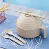Tenedor cuchara palillos de paja de trigo tazón para fideos instantáneos hogar dormitorio estudiantil redondo con tapa tazón de arroz de gran capacidad venta al por mayor de fábrica