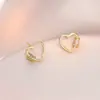 Aretes para Mujer, Aretes de Flor Corazón con Circonita Micro-pavimentada de Cobre, Nueva Moda de Nicho, Diseño Simple, Joyería de Temperamento y Versátil