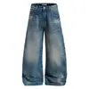 Jeans Retro Americano Desgastado com Rasgos de Bigode para Homens e Mulheres, Estilo High Street 2026, Caimento Solto, Calças de Perna Larga Emagrecedoras de Comprimento Total