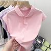 Camiseta de Manga Corta con Cuello Polo Chic Estilo Francés para Mujer Verano 2024 Nueva Moda Elegante Color Sólido Camiseta Top con Cuello Lel