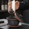 Gaiwan de três peças em argila roxa para atrair riqueza e tesouros, gaiwan de chá em relevo, gaiwan cerâmico de estilo chinês para uso doméstico, conjunto de chá kung fu, xícara de chá