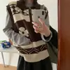 Colete Jacquard com Zíper e Gola Fair Isle para Mulheres, Novo Casaco de Outono/Inverno, Casaco Tendência
