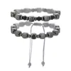 Pulsera Creativa Cuadrada de Piedra Negra Tejida a Mano de Venta Caliente Transfronteriza para Hombre Pulsera Personalizable Ajustable de Piedra de Hierro Venta al por Mayor