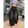 Calças Scimitar de Patchwork Xadrez com Cadarço para Mulheres, Novos Jeans Retos de Cintura Alta Emagrecedores, Calças Americanas de Perna Larga Comprimento Total