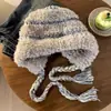 Chapéu de Tricô Quente de Inverno com Proteção para Orelhas, Chapéu de Tricô Fofo e Doce Estilo Coreano, Chapéu Pulôver à Prova de Frio que Afina o Rosto