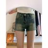 Shorts Jeans Americano Azul Retrô Plus Size Verão Feminino Gordura mm Cintura Alta Efeito Emagrecedor Linha A Elástico Reto Hot Pants