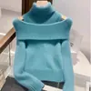 Nueva Colección Otoño/Invierno 2026: Top de Punto Asimétrico con Diseño Falso de Dos Piezas y Cuello Alto en Color Blanco Crudo para Mujer - Perfecto para Atuendos Elegantes