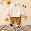Traje Nuevo para Niños Pequeños de Primavera y Otoño Sudadera Casual de Manga Larga Color Albaricoque con Bolsillo Lateral y Leggings
