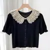 Chal de encaje con cuello de muñeca calado, blusa de mujer decorada con perlas, cuello postizo, sobrefalda estilo coreano