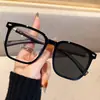 Nuevas Gafas Fotocromáticas Marco Negro Anti Luz Azul Marco Grande Espejo Plano Forma Polygonal Estilo Popular de Celebridad de Internet Gafas de Miopía Terminadas