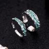 Anel de casal personalizado em prata de lei S925 com design de onda menta nicho anel de esmalte azul gelo anel aberto pulseira