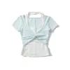 Ropa de mujer transfronteriza al por mayor moda estilo europeo y americano top de dos piezas falso primavera 2026 nuevo camiseta de manga corta con cuello halter
