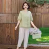 Conjunto de Verano Estilo Nuevo para Mamás de Mediana Edad, Conjunto Elegante y con Estilo, Conjunto de Dos Piezas con Blusa Bordada de Manga Corta de Verano para Mujeres de Mediana Edad y Mayores