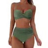 Traje de baño de dos piezas engrosado para mujer 2024 de cintura alta con control de abdomen, bikini ajustado sexy estilo transfronterizo Europa y América Amazon B