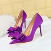 3265-H2 Moda Coreana Aspecto Adelgazante Tacones Altos Stiletto Sedas y Satines Boca Baja Punta Fina Moño Zapatos Planos Tacones Altos Zapatos de Mujer