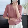 Cárdigan de punto hueco con cuello en V y manga media para mujer, nuevo estilo de verano, fino, holgado, adelgazante, top elegante para aire acondicionado