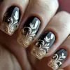 Arte de Uñas Color Negro con Líneas y Rayas Doradas, Pegatinas para Uñas Cuadradas de Longitud Media, Pegatinas para Uñas de Moda Europea y Americana, Removibles