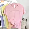 Verano Transfronterizo Nuevo Cuello Redondo Deportivo Manga Corta Mujer Secado Rápido Transpirable Textura Correr Fitness Yoga Ropa Superior