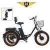 Triciclo Eléctrico con Pedaleo Asistido de 20 pulgadas para Neumáticos Anchos para Nieve y Triciclo con Batería de Litio para Condiciones Nevadas
