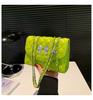 Bolso de mujer con lazo y hilo bordado, estilo 2024, con cadena de celosía de diamantes, sencillo y moderno, para ir al trabajo, bandolera cuadrada pequeña.
