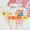 Estilo Ins Coreano Urso Rosto Sorridente Bandeira Xadrez Duplamente Feliz Plug-in para Bolo de Aniversário Sobremesa Assada