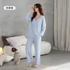 Pijama de Algodón Puro para Mujer Primavera Otoño Moda Casual Cárdigan Manga Larga Tallas Grandes Delgado Se Puede Usar Afuera Madre de Mediana Edad Ropa para el Hogar