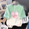 Camiseta de Manga Corta con Estampado Degradado para Niñas Verano Ropa Superior para Niños Mayores Estilo Coreano Holgada y Versátil Transpirable Tendencia en Ropa para Niños