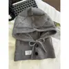 Gorro Cálido Integrado con Bufanda de Punto Grueso Cableada Coreana Chal Otoño Invierno