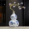 Adorno de Calabaza de Cerámica Esmaltada con Acabado de Alta Gama, con un Patrón Azul y Blanco, Adecuado para Sala de Estar, Vinoteca, Oficina o Decoración de Casa Nueva en Estilo Chino Moderno