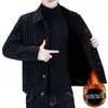 Nuevo Abrigo de Lana a Rayas Grueso con Forro Polar para Hombre, Versátil de Alta Gama, con Cuello de Solapa, Chaqueta Casual, Cálido