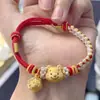 Pulsera de Oro Shuibeizuijin 999 Pixiu para Hombres y Mujeres, Pulsera de Cuentas de Oro Puro 5D para Parejas