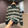 Suéter Rayado de Bloques de Color Otoño e Invierno Ropa Interior Casual para Hombre Tejidos para Pareja Chaqueta Estilo Perezoso Japonés Ropa de Punto Retro