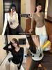 Baishiwang Camiseta de Manga Larga Blanca de Tencel Microtransparente Ligera para Mujer Verano Combinable Elástica Ajustada Adelgazante Cuello en V