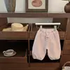 ¡Pantalones de Cerdito Lindos de Ningli! Pantalón de peluche todo en uno súper lindo con rayas rosas y puños en los tobillos para niñas, pants de jardín de infantes