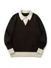 Roupas Masculinas Transfronteiriças Estilo Coreano Estilo Old Money Color Blocking Outono/Inverno 2026 Solto Casual Gola Lapela Manga Longa Tricô Suéter Item Quente