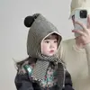 Sombrero de Punto para Niños Estilo Coreano Otoño e Invierno Cálido Engrosado Sombrero Integrado con Bufanda Niños y Niñas Sombrero de Lana Tejida a Prueba de Viento con Protección para las Orejas Moda