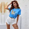 Camiseta Colorida Manga Curta Feminina Estilo Verão 2024 Comércio Exterior Roupas Femininas Estampa Cartoon Gola Redonda Top Camada Base Atacado