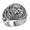 Anillo de león negro tailandés plateado europeo y americano retro retro personalidad creativa dominante animal cabeza de león anillo pulsera
