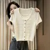 Look de dos piezas estilo coreano, top de punto hueco de manga corta para mujer, nueva colección de verano, versátil y adelgazante, perfecto para el trabajo o para usar casualmente