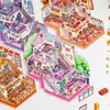 Pegatinas de Paisaje de Animales de Dibujos Animados Lindo Juego de Gestión Escena Micro-Encogible Nuevo Cabina Estereoscópica 3D Pegatinas para Manual