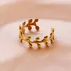 Anillo de Hoja Liso Estilo Ins Vintage para Mujer Anillo Apilable de Oro con Hoja de Olivo Anillo Ajustable de Acero de Titanio con Apertura