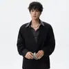 Camisa de manga larga tipo polo con cuello de color block, look de dos piezas estilo coreano para hombre, nueva colección primavera/otoño 2026, versátil y corte holgado