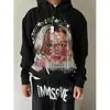 Moletom Ins Europeu e Americano Estampa Grafite Transfronteiriço Pulôver de Manga Comprida com Capuz Jaqueta Retrô Streetwear Trendy Y2K