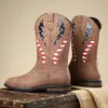 Nuevas Botas de Caballero Europeas y Americanas Tacón Grueso Costuras de Cuero Botas de Cuero para Hombre Invierno Talla Grande Botas con Patrón de Bandera Americana