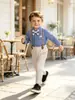 Traje Formal para Niños, Conjunto Formal para Niños, Camisa Azul con Corbata de Moño y Peto, Ropa Infantil para Bodas, Cumpleaños y Fiestas